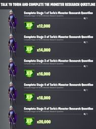 Fortnite Season 8 Torin Monster Research questline challenges (Image via iFireMonkey/Twitter)